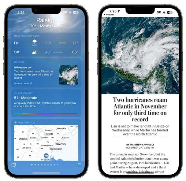 扎鲁特苹果14维修分享iPhone 14手机如何看天气时顺带看新闻 
