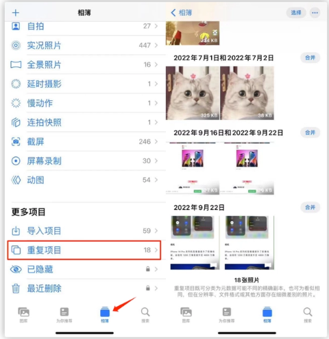 扎鲁特苹果手机维修分享iOS 16 中相册重复项目功能使用方法 